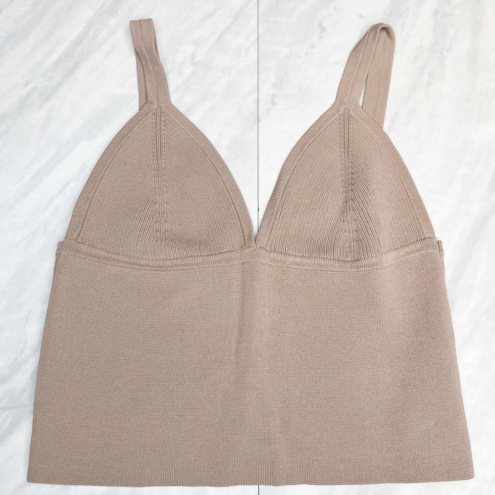 Zara Beige Ribbed Crop Top Medium